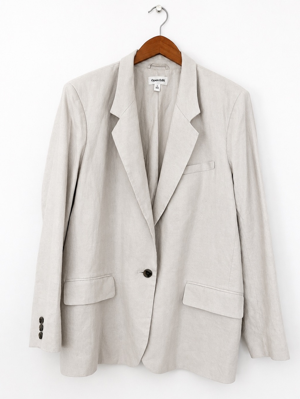 Open Edit Linen Blend One Button Blazer Light Beige L